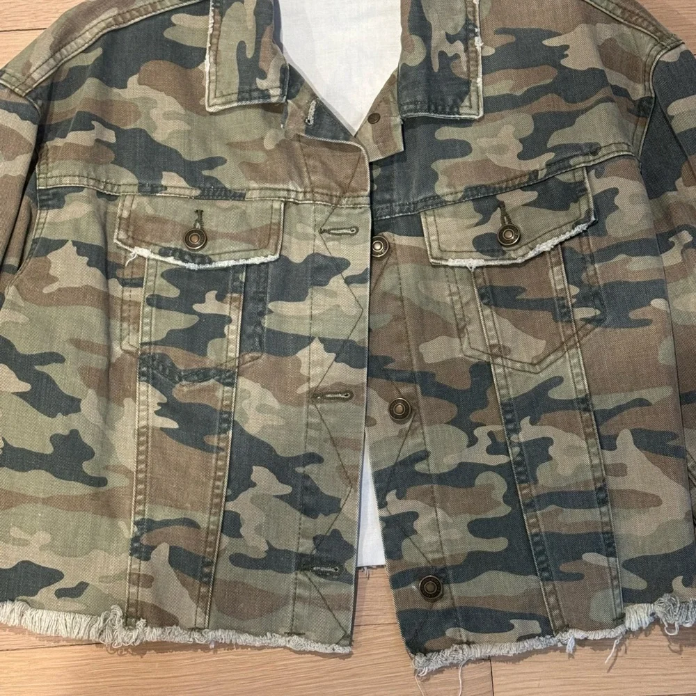 Free People Olive Camo Denim Jacket - Picture 3 of 4